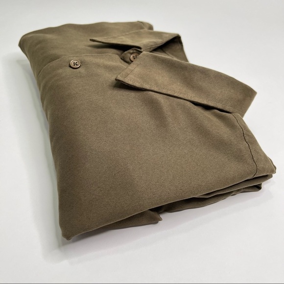 Maxini Collezione Brown Green 100% Ultra Suede Pocket Long Sleeve Dress Shirt - Picture 11 of 14